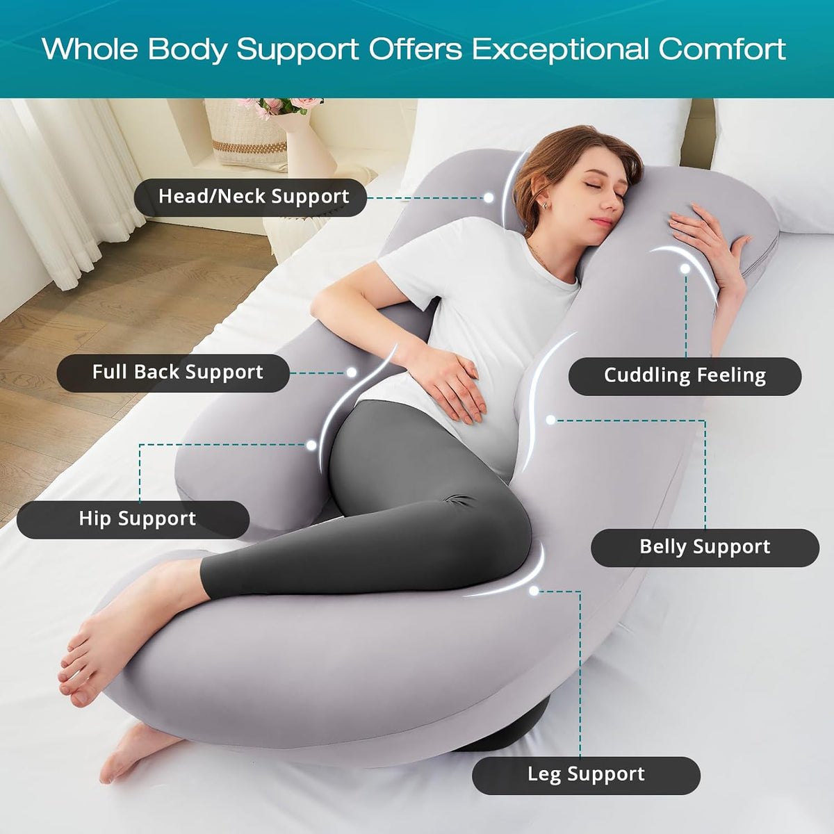 Sasttie Cooling Pregnancy Pillows for Sleeping, 57'' Full Body Pillow