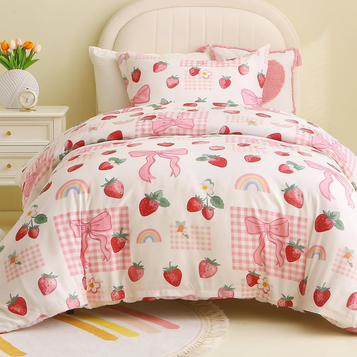 JOLLYVOGUE Kids Duvet Cover Set Twin/Twin XL, Pink Bowknot, 2-Piece