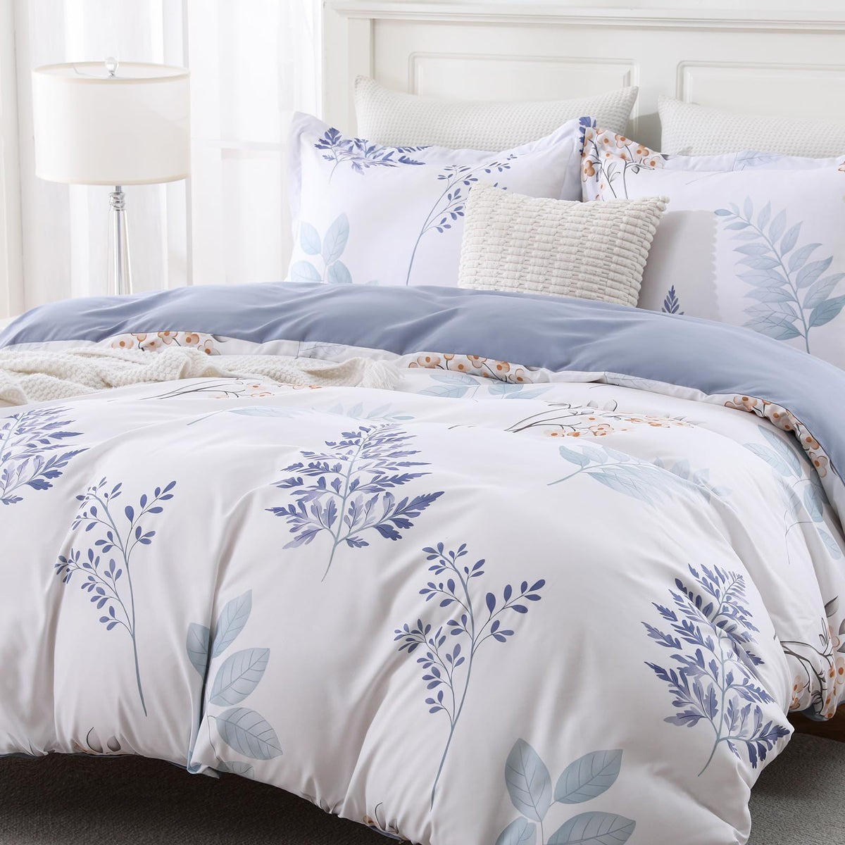 JOLLYVOGUE Floral Duvet Cover Full, 3Pcs Reversible Beige Duvet Cover Set