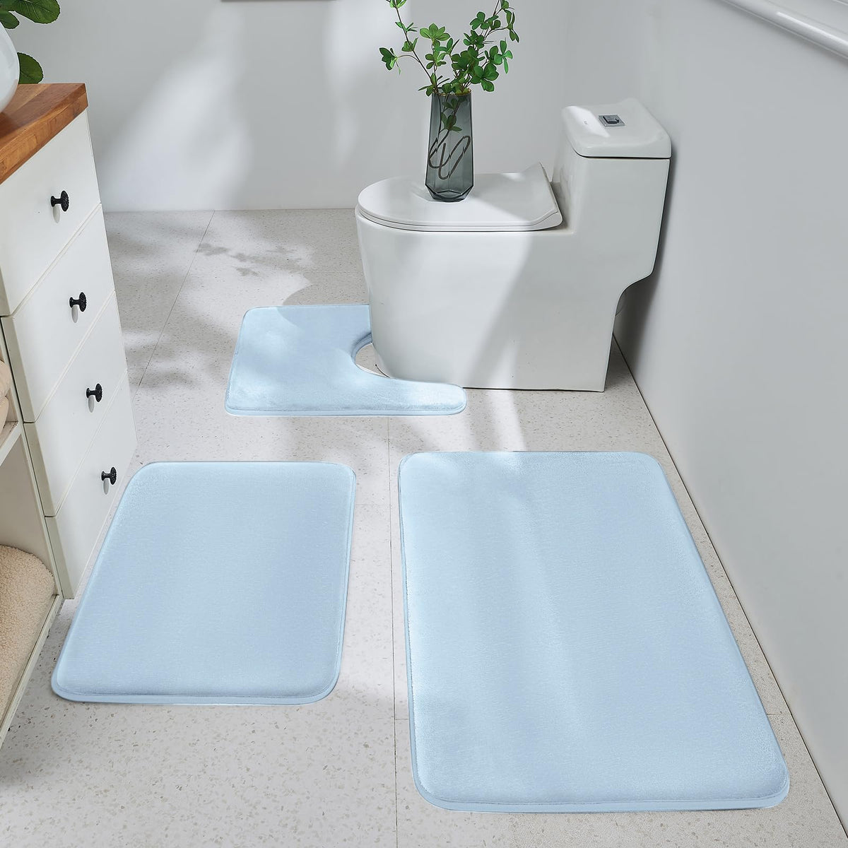 HUXMEYSON 3-Piece Memory Foam Bathroom Rug Set, Black