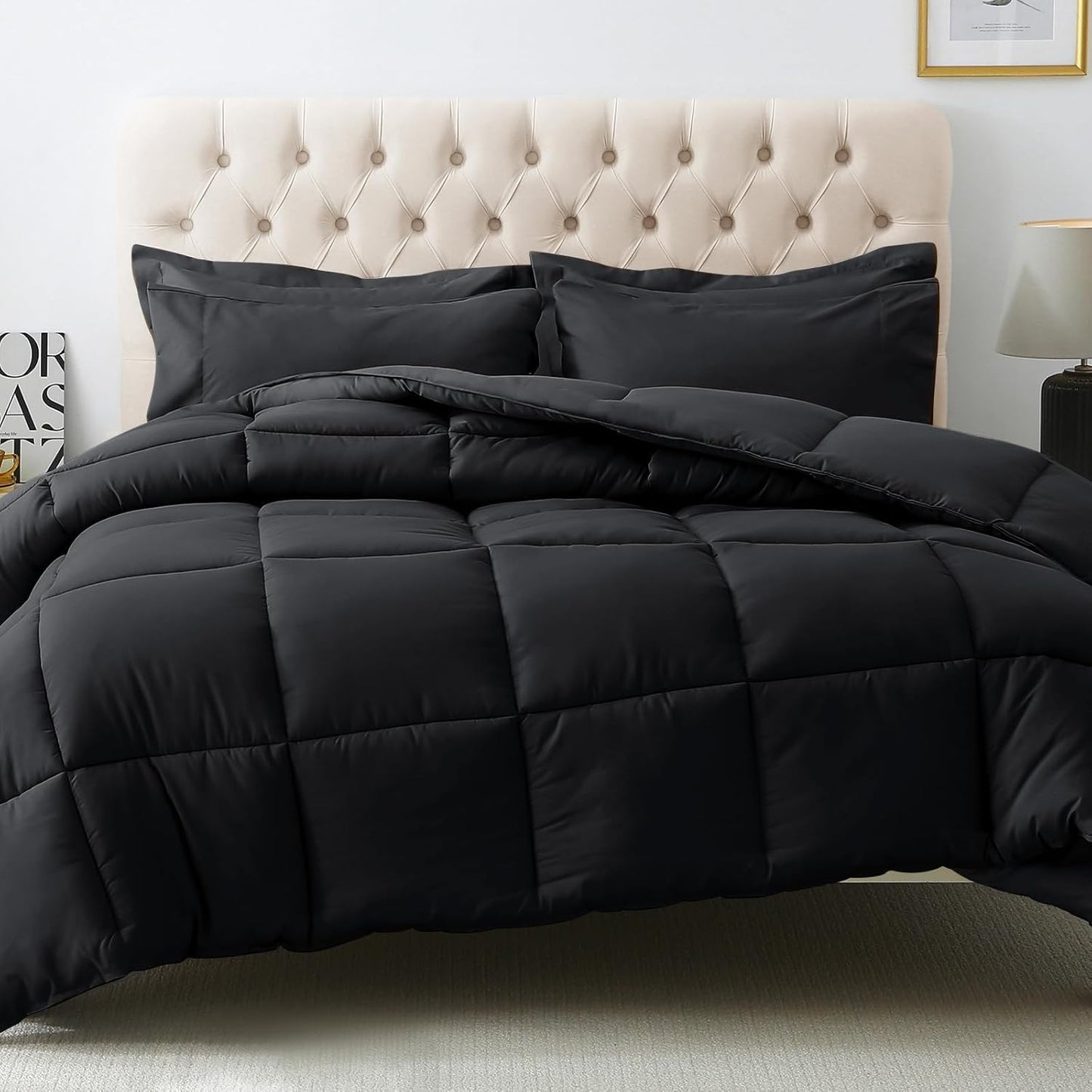 JOLLYVOGUE Bedding Comforter Set, Ultra-Soft Bed in a Bag 7 Pieces, Oeko-TEX Certified Bedding Set with Down Alternative Comforter, Sheets, Pillowcases & Shams