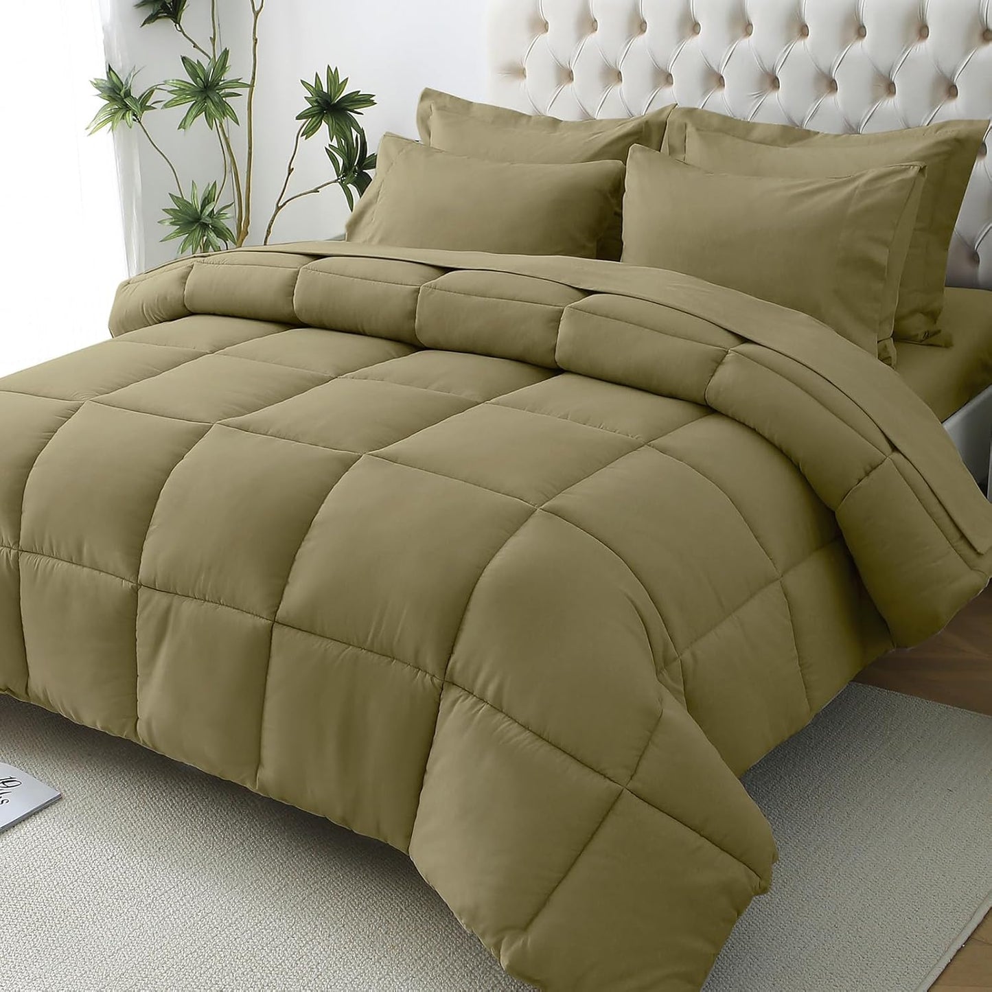 JOLLYVOGUE Bedding Comforter Set, Ultra-Soft Bed in a Bag 7 Pieces, Oeko-TEX Certified Bedding Set with Down Alternative Comforter, Sheets, Pillowcases & Shams