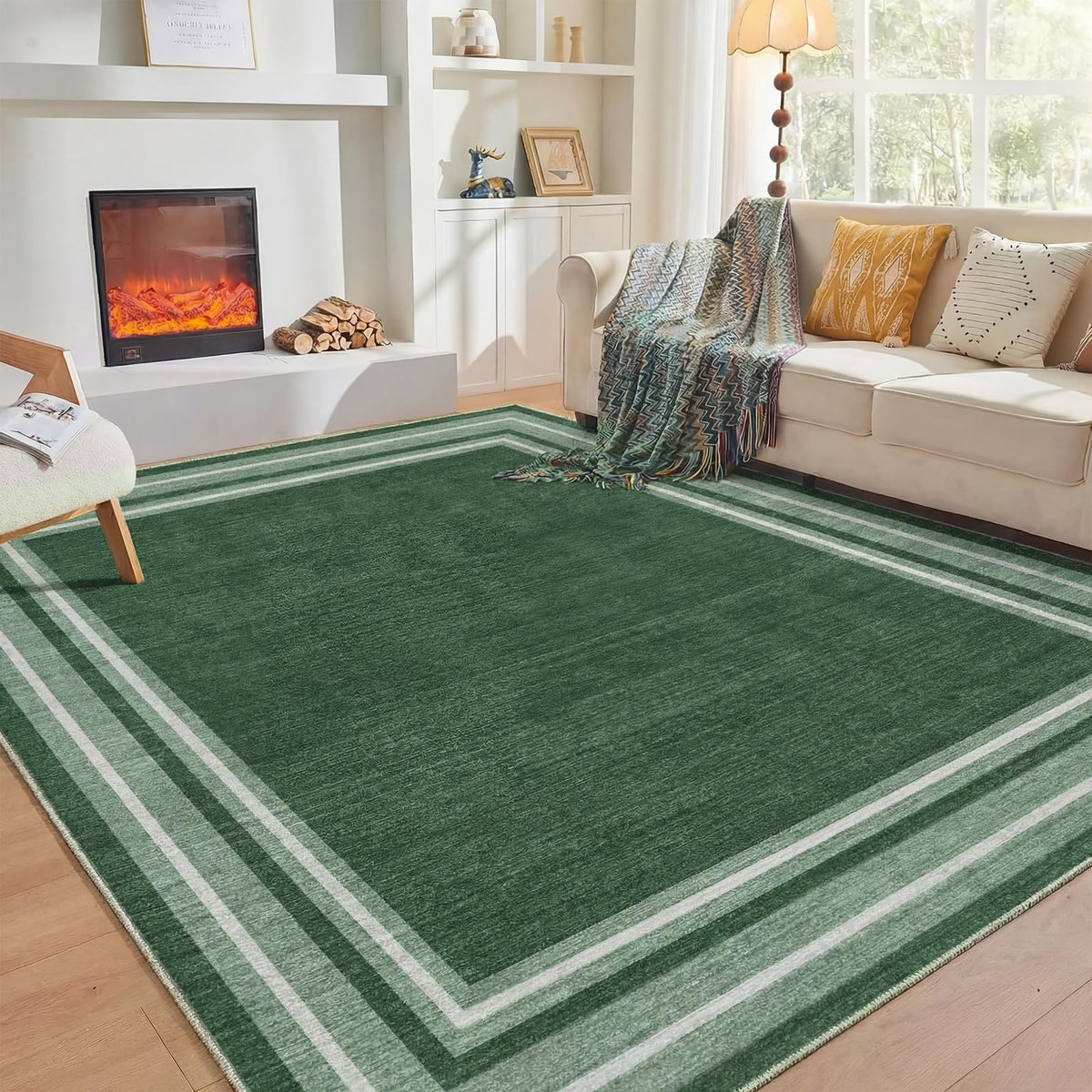 OPPODREAM Soft Area Rugs 5x7, Persian-Inspired Washable Rug, Blue & Gold