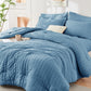 HYMOKEGE Full Size Comforter Sets Seersucker 7 Pieces, All Season Luxury Bed in a Bag for Bedroom, Bedding Set with Comforters, Sheets, Pillowcases & Shams, Dark Grey