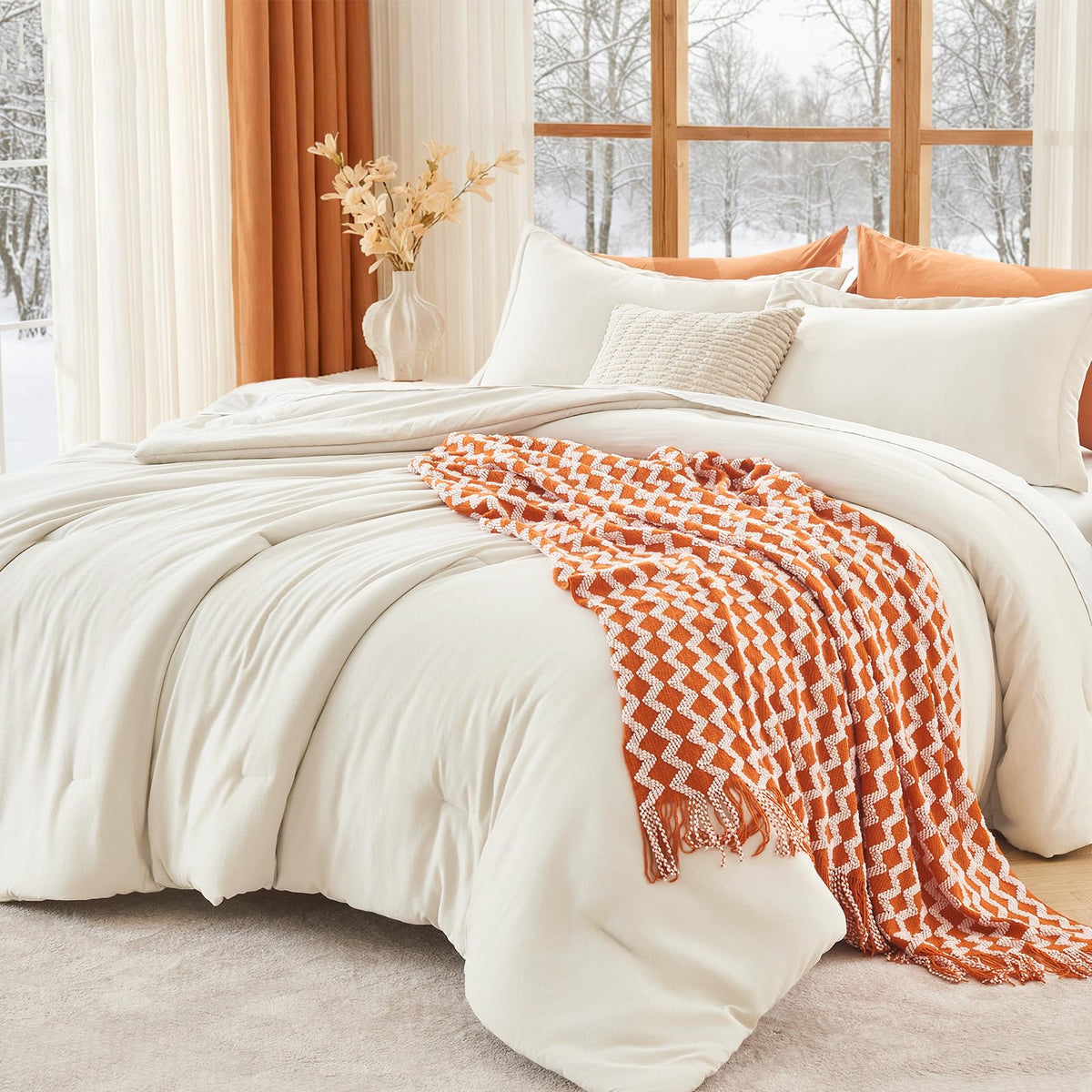 MUXHOMO Beige Twin/Twin XL Comforter Set, All Season Ultra Soft Down Alternative Bedding - 2 Piece Lightweight Bed Set Includes 1 Comforter (68"x88") and 1 Pillow Shams (20"x26")