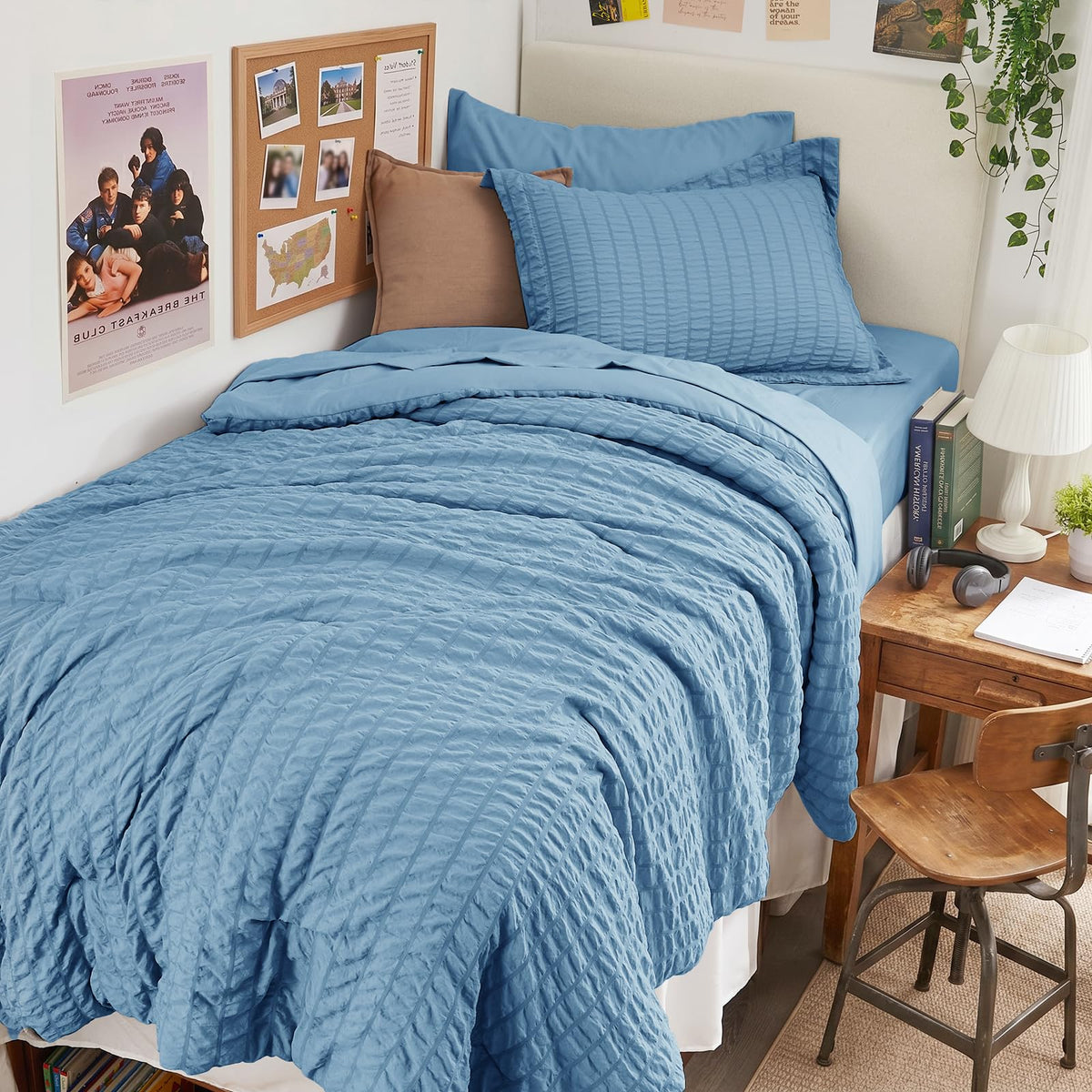 HYMOKEGE Full Size Comforter Sets Seersucker 7 Pieces, All Season Luxury Bed in a Bag for Bedroom, Bedding Set with Comforters, Sheets, Pillowcases & Shams, Dark Grey