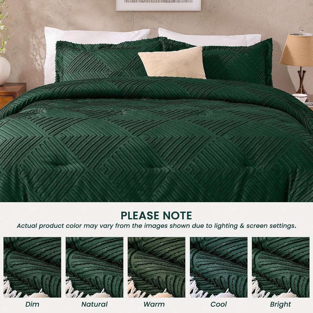 JOLLYVOGUE Twin/Twin XL Comforter Set, Boho Tufted 2PCS Bed Set, Green