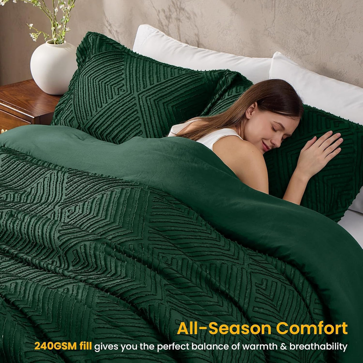 JOLLYVOGUE Twin/Twin XL Comforter Set, Boho Tufted 2PCS Bed Set, Green