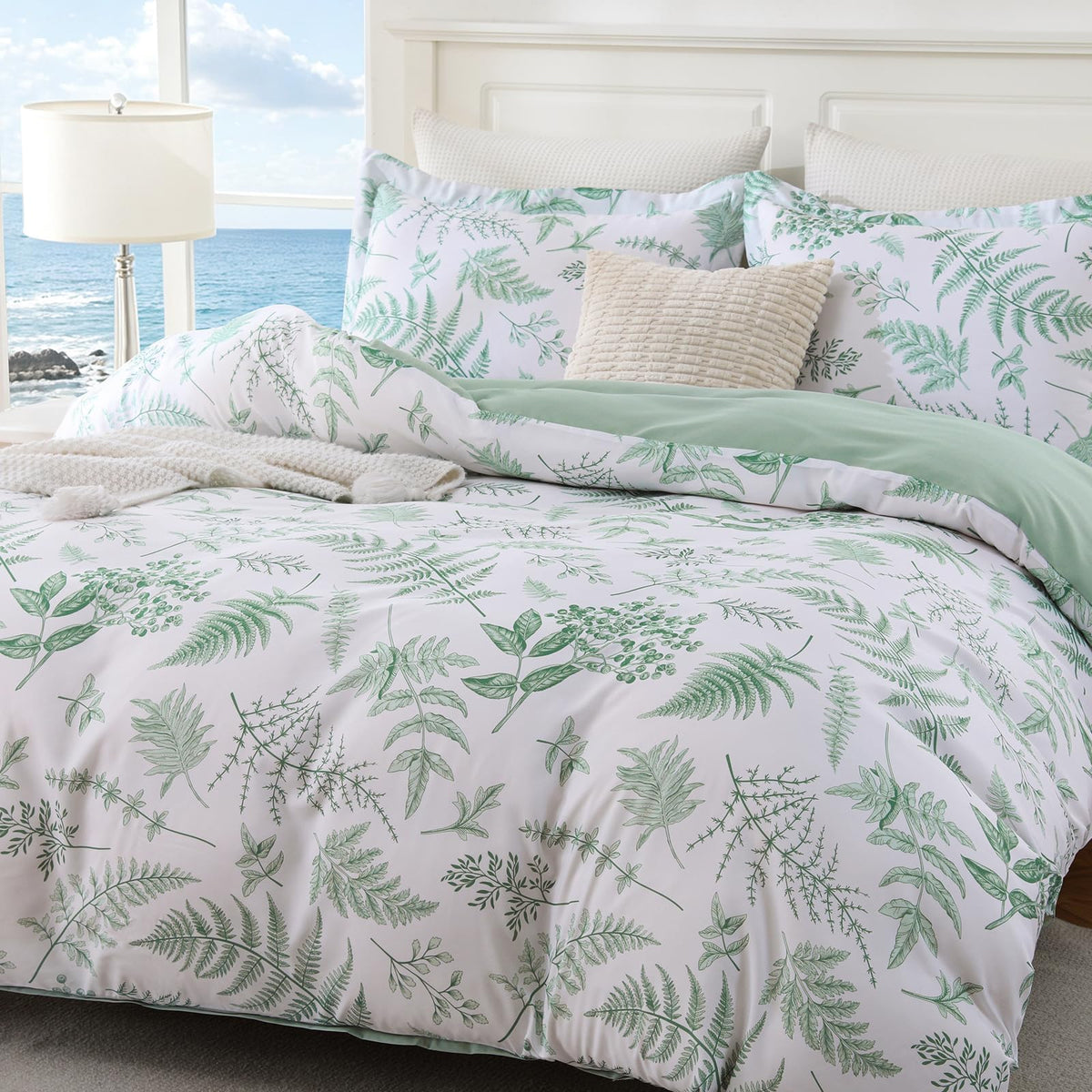 JOLLYVOGUE Floral Duvet Cover Full, 3Pcs Reversible Beige Duvet Cover Set