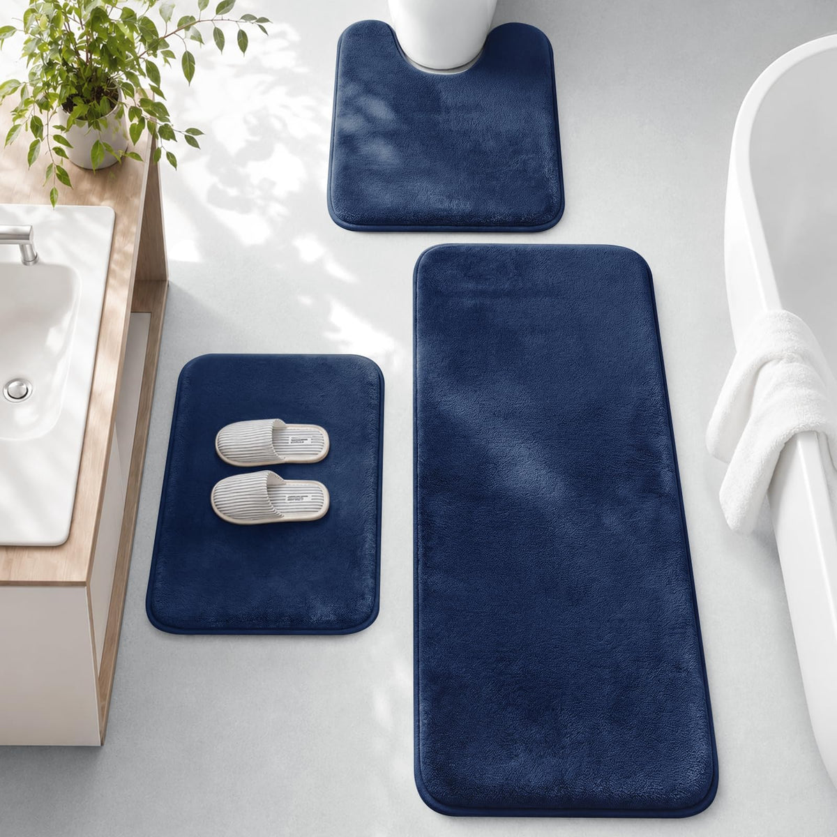 HUXMEYSON 3-Piece Memory Foam Bathroom Rug Set, Black