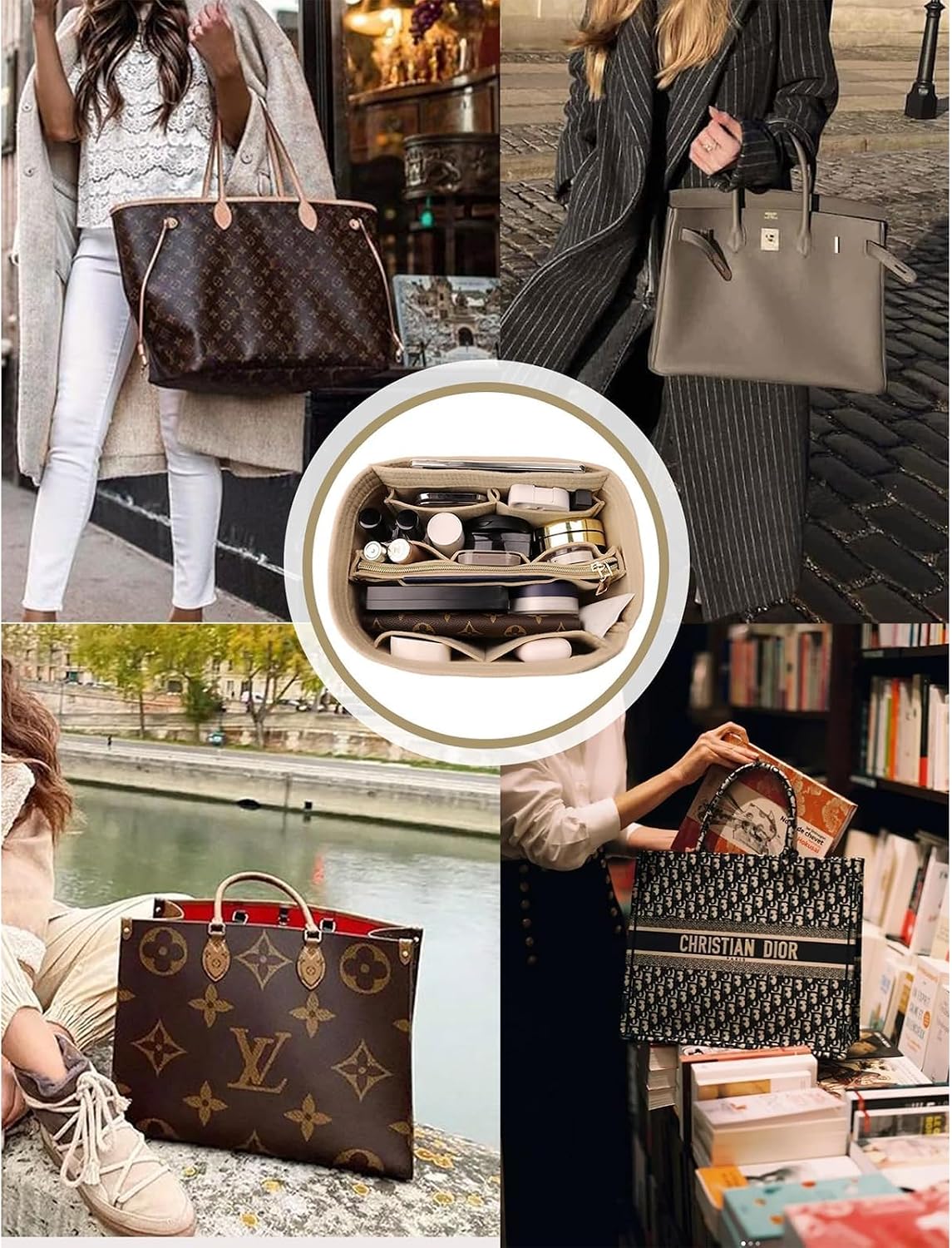 OMYSTYLE Purse Organizer Insert, Felt Tote Bag Organizer Insert with 6 Size