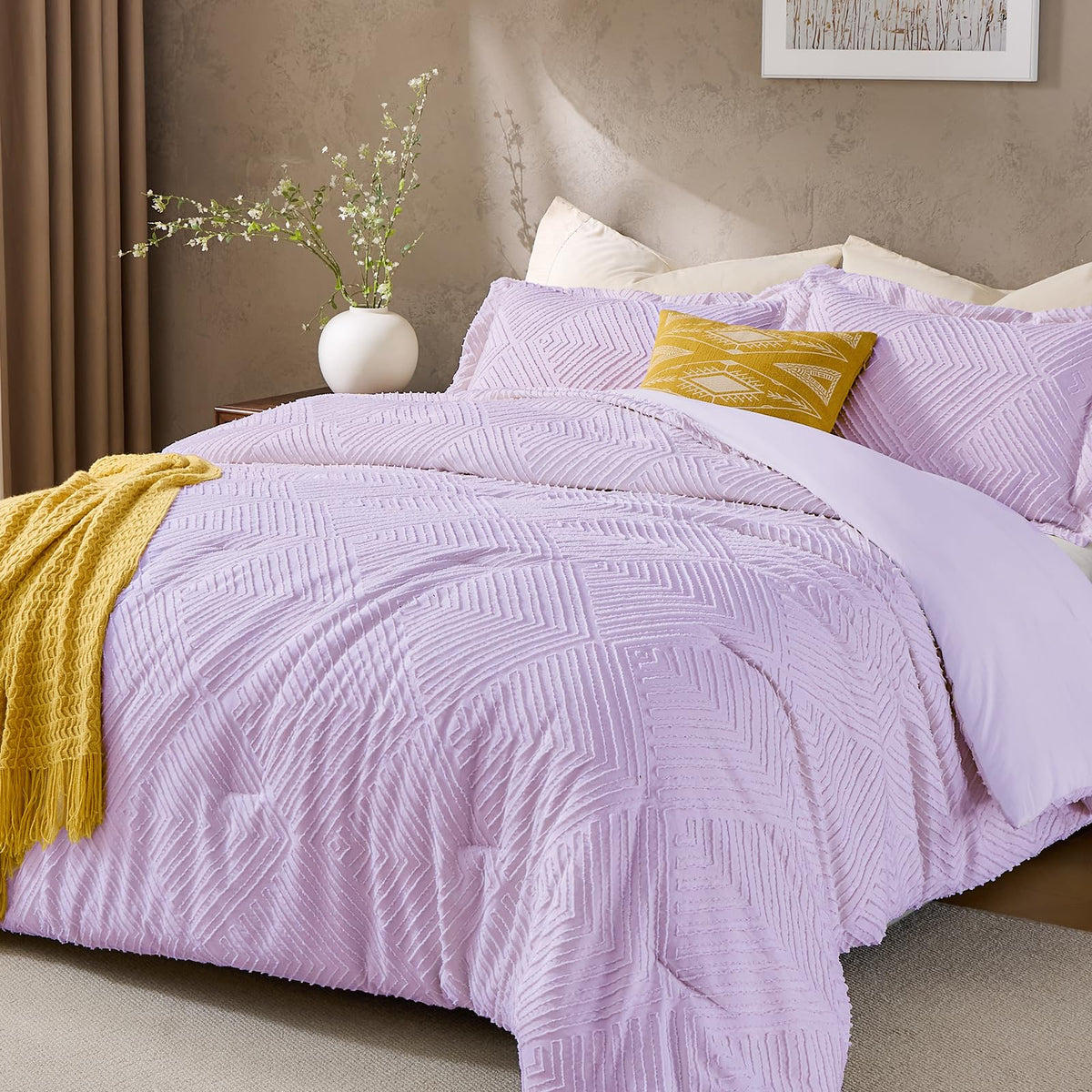 JOLLYVOGUE Twin/Twin XL Comforter Set, Boho Tufted 2PCS Bed Set, Green
