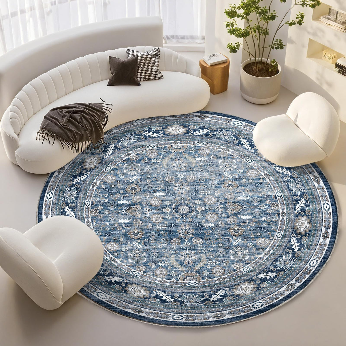 OPPODREAM Vintage Blue Area Rugs 5x7, Washable Rug for Living Room