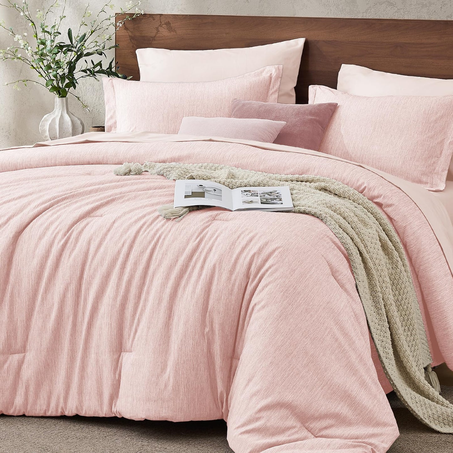 JOLLYVOGUE Queen Comforter Set, Cationic Dyeing Bed in a Bag 7 Pieces, Double-Tone Bedding Set with Down Alternative Comforter, Sheets, Pillowcases & Shams, Dark Grey