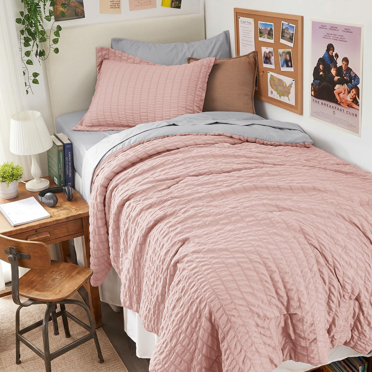 HYMOKEGE Full Size Comforter Sets Seersucker 7 Pieces, All Season Luxury Bed in a Bag for Bedroom, Bedding Set with Comforters, Sheets, Pillowcases & Shams, Dark Grey