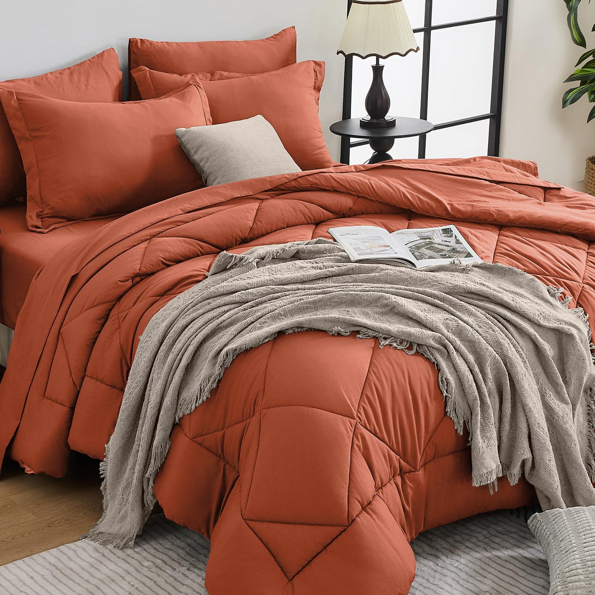 HEVUMYI 7-Piece Queen Comforter Set, Dark Grey Bed in a Bag