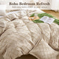 Boho Duvet Cover Set Queen Size, Tufted Embroidery Bedding, 3 PCS, Beige