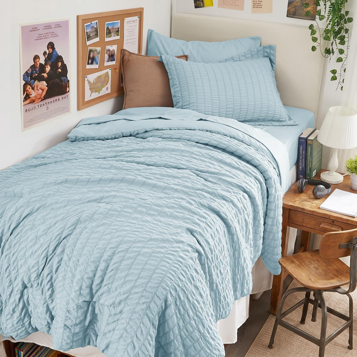 HYMOKEGE Full Size Comforter Sets Seersucker 7 Pieces, All Season Luxury Bed in a Bag for Bedroom, Bedding Set with Comforters, Sheets, Pillowcases & Shams, Dark Grey