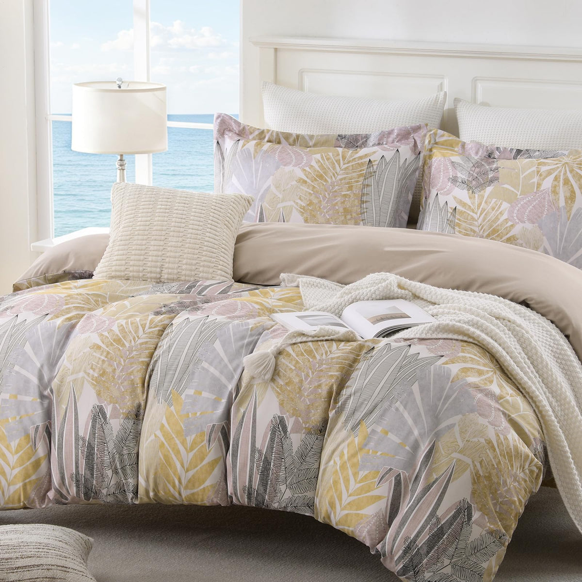 JOLLYVOGUE Floral Duvet Cover Full, 3Pcs Reversible Beige Duvet Cover Set