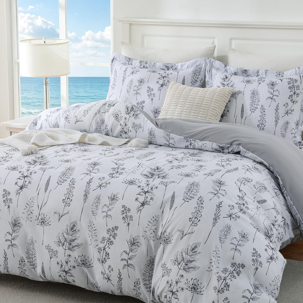 JOLLYVOGUE Floral Duvet Cover Full, 3Pcs Reversible Beige Duvet Cover Set