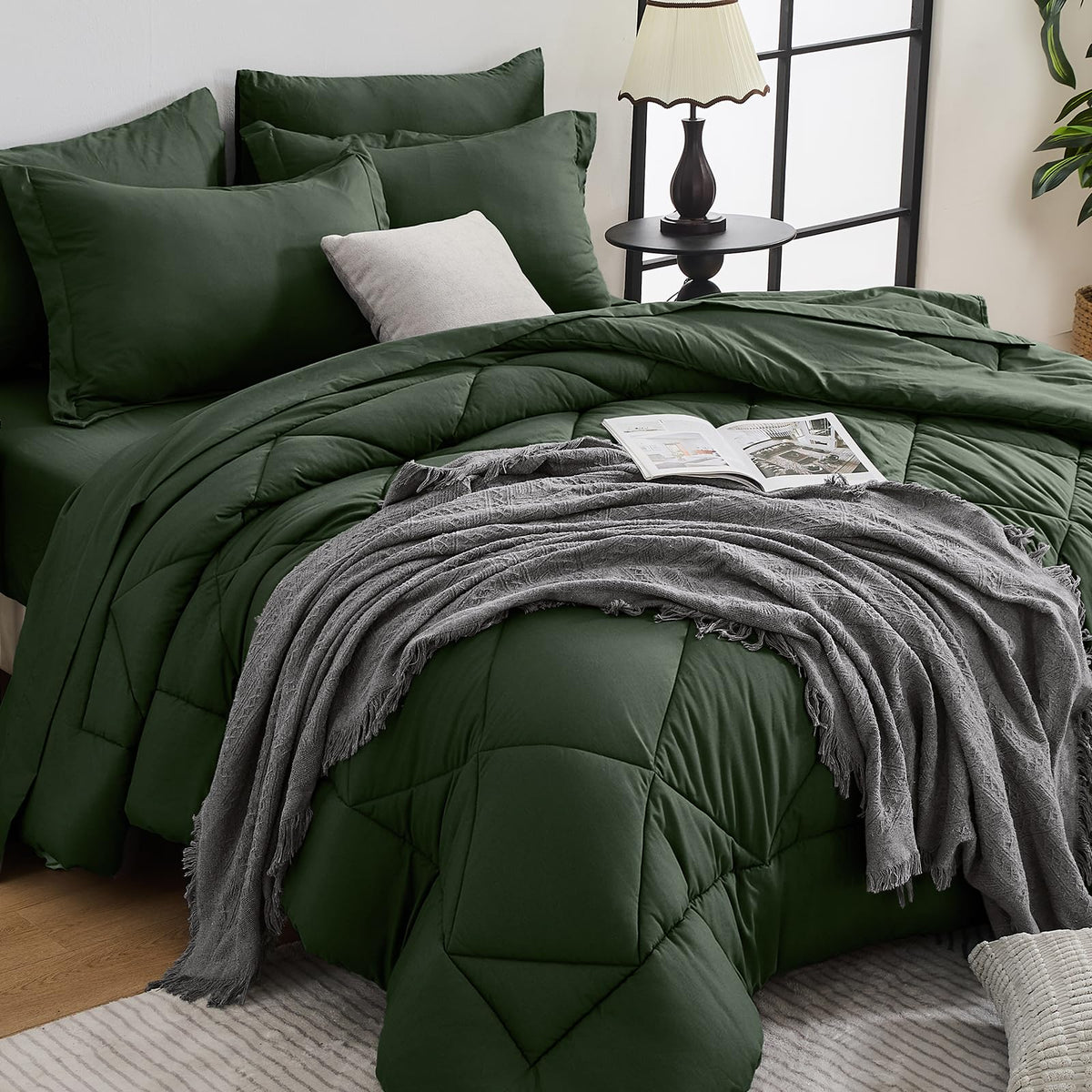 HEVUMYI 7-Piece Queen Comforter Set, Dark Grey Bed in a Bag