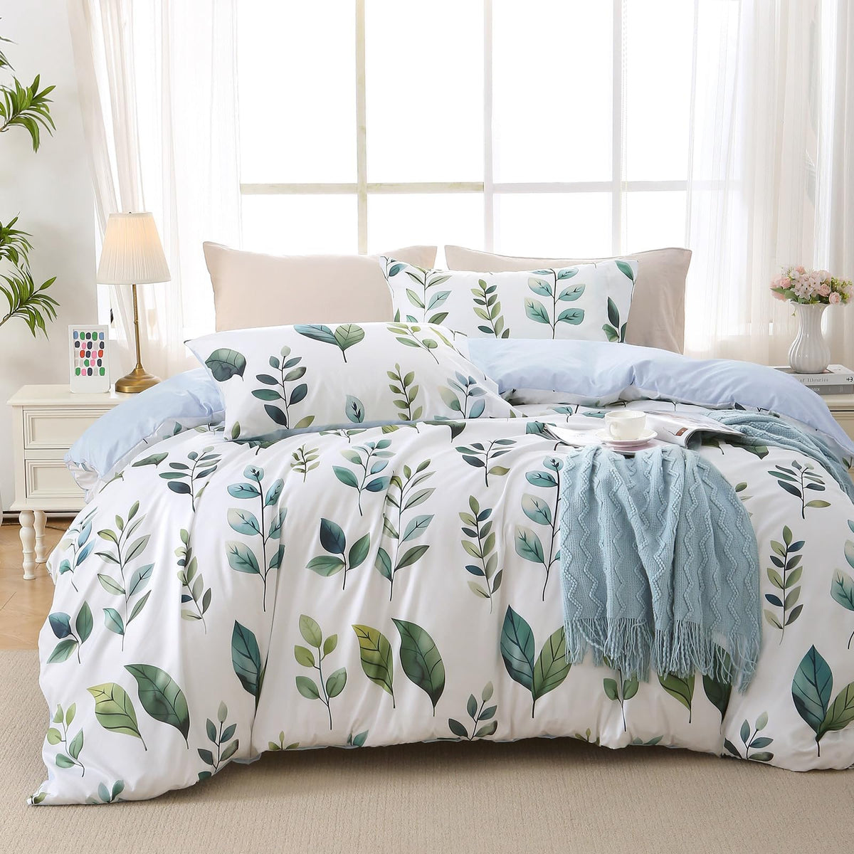 MUXHOMO Duvet Cover Twin/Twin XL Size, 2-Piece Beige Leaves Bedding Set