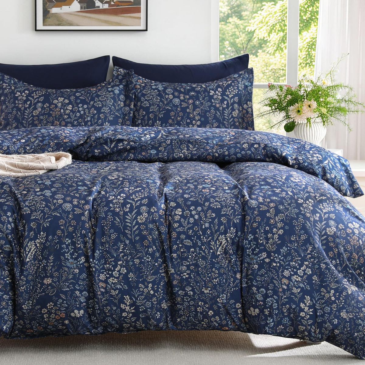 MUXHOMO Duvet Cover Twin/Twin XL Size, 2-Piece Beige Leaves Bedding Set