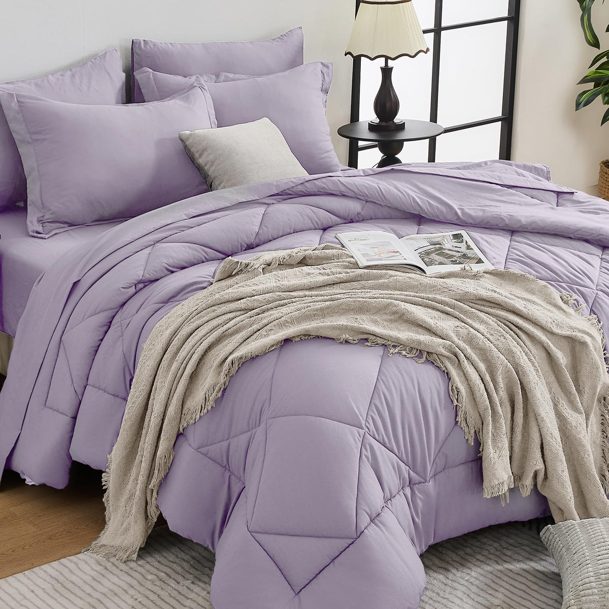 HEVUMYI 7-Piece Queen Comforter Set, Dark Grey Bed in a Bag