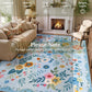 JOLLYVOGUE Floral Area Rug 5x7, Washable Rug for Living Room, Light Blue
