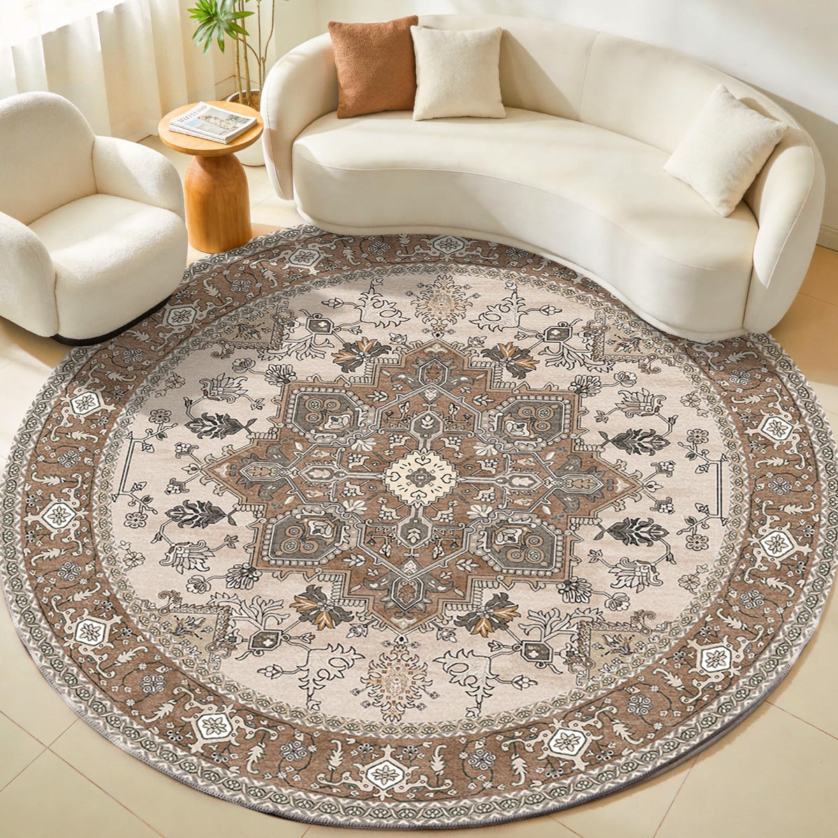 OPPODREAM Soft Area Rugs 5x7, Persian-Inspired Washable Rug, Blue & Gold