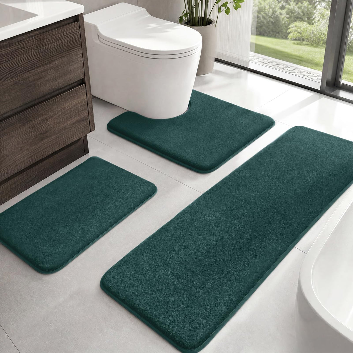HUXMEYSON Bathroom Rugs Sets 3 Piece, Non-Slip & Quick Dry Bath Mat Set, Ultra Soft Velvet Bath Rugs for Bathroom, Toilet and Shower Floor, Grey