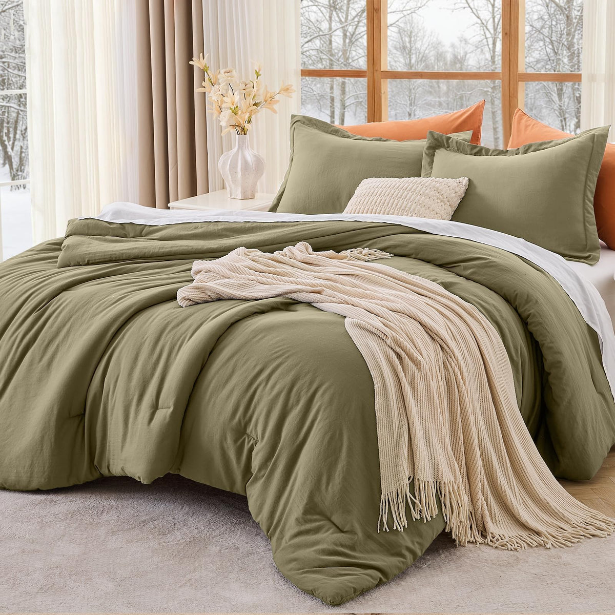 MUXHOMO Beige Twin/Twin XL Comforter Set, All Season Ultra Soft Down Alternative Bedding - 2 Piece Lightweight Bed Set Includes 1 Comforter (68"x88") and 1 Pillow Shams (20"x26")