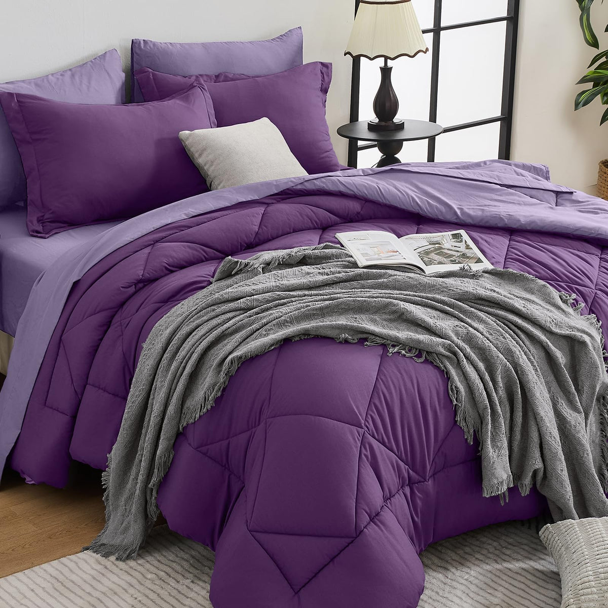 HEVUMYI 7-Piece Queen Comforter Set, Dark Grey Bed in a Bag