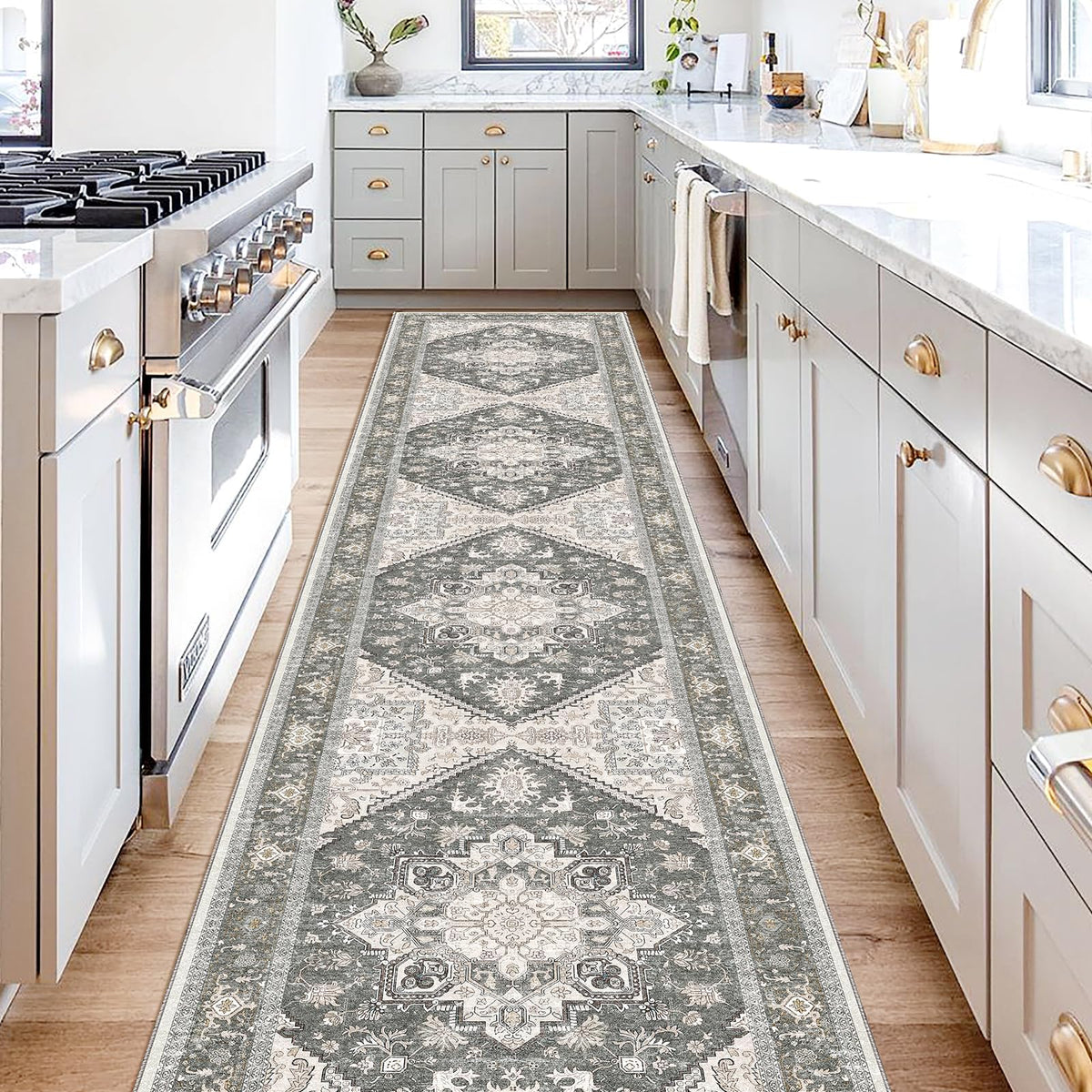 OPPODREAM Soft Area Rugs 5x7, Persian-Inspired Washable Rug, Blue & Gold