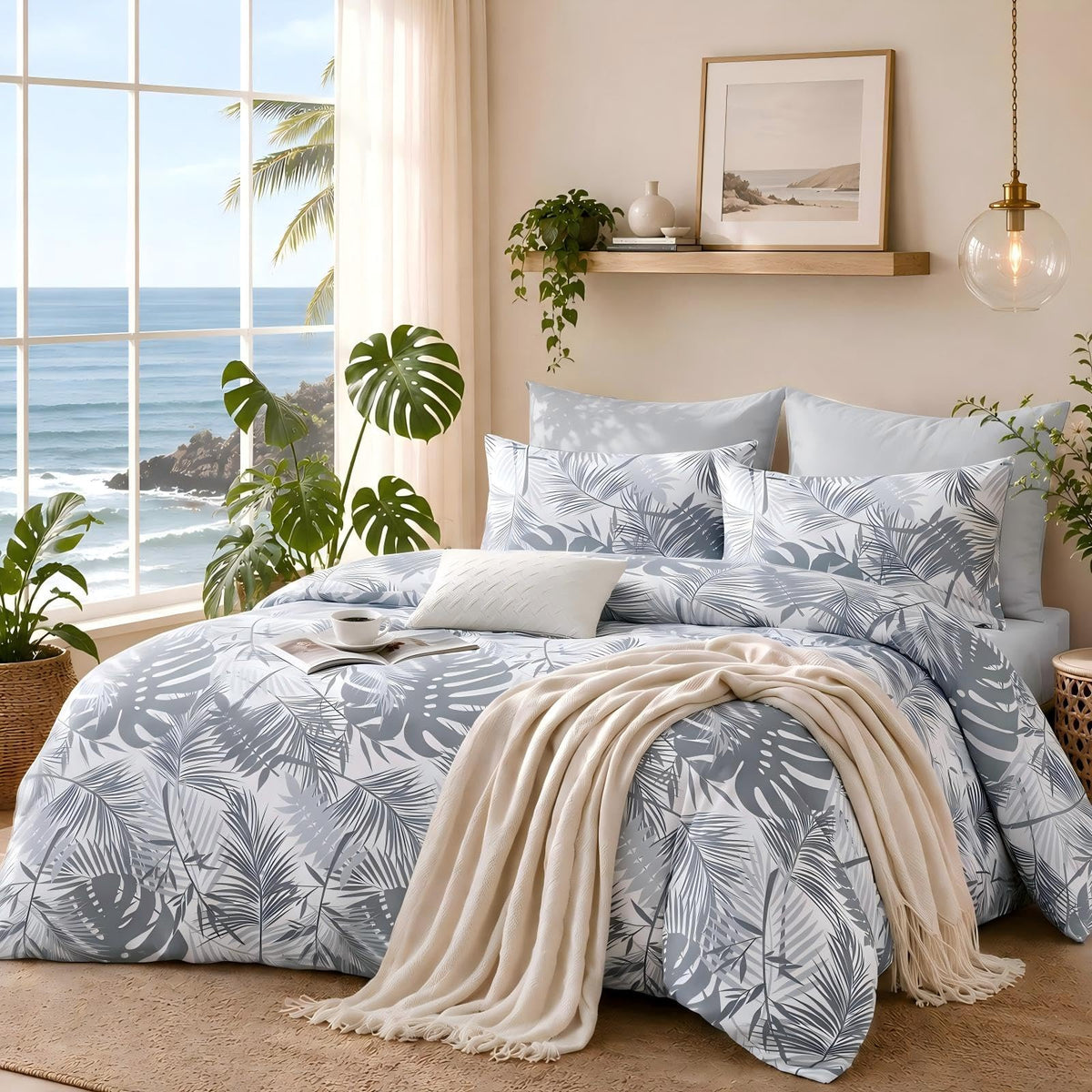 MUXHOMO Sage Green TwinXL Comforter Set, Elegant Floral Print Bed in a Bag 5 Pieces, Ultra Soft & Breathable Reversible Botanical Pattern Bedding Set with Comforter, Sheets, Pillowcase, and Sham