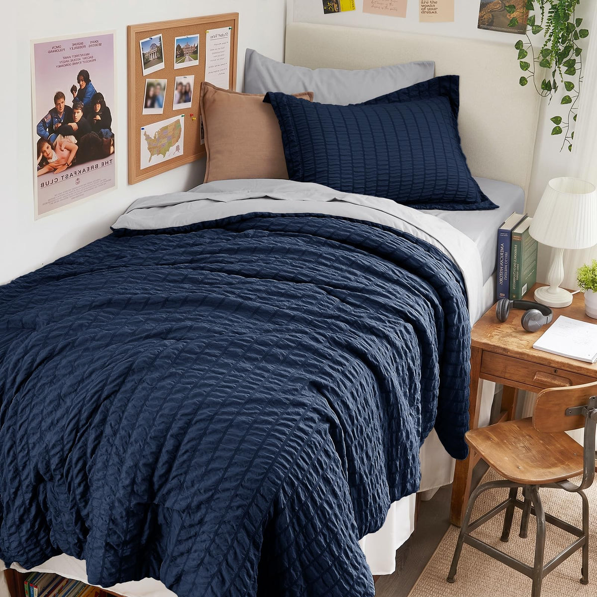 HYMOKEGE Full Size Comforter Sets Seersucker 7 Pieces, All Season Luxury Bed in a Bag for Bedroom, Bedding Set with Comforters, Sheets, Pillowcases & Shams, Dark Grey