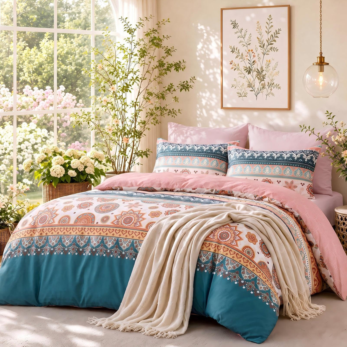 MUXHOMO Sage Green TwinXL Comforter Set, Elegant Floral Print Bed in a Bag 5 Pieces, Ultra Soft & Breathable Reversible Botanical Pattern Bedding Set with Comforter, Sheets, Pillowcase, and Sham