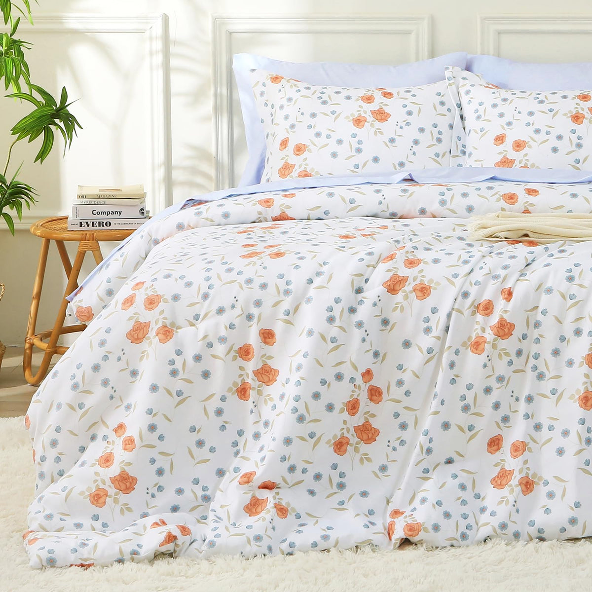 MUXHOMO Sage Green TwinXL Comforter Set, Elegant Floral Print Bed in a Bag 5 Pieces, Ultra Soft & Breathable Reversible Botanical Pattern Bedding Set with Comforter, Sheets, Pillowcase, and Sham