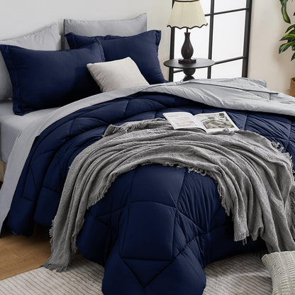 HEVUMYI 7-Piece Queen Comforter Set, Dark Grey Bed in a Bag