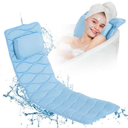 OMYSTYLE Full Body Bath Pillow, Bath Pillows for tub with Mesh Washing Bag & 21 Non-Slip Suction Cups, Spa Bathtub for Head Neck Shoulder and Back Support - 5D Air Mesh & Quick Drying
