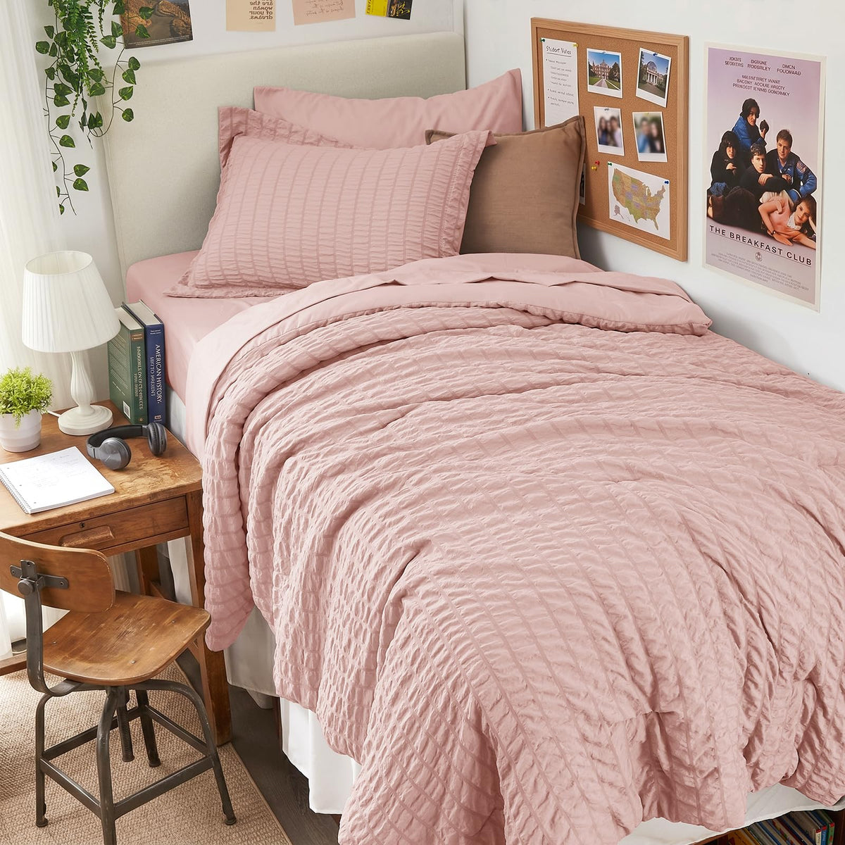 HYMOKEGE Full Size Comforter Sets Seersucker 7 Pieces, All Season Luxury Bed in a Bag for Bedroom, Bedding Set with Comforters, Sheets, Pillowcases & Shams, Dark Grey