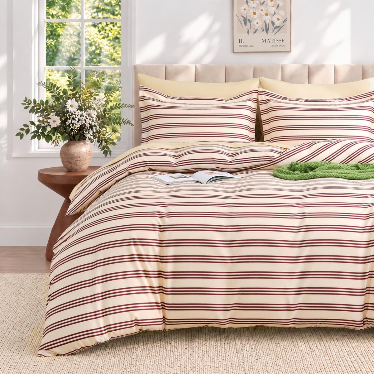JOLLYVOGUE Brown Queen Comforter Set, 7 Pieces Gingham Bed in a Bag