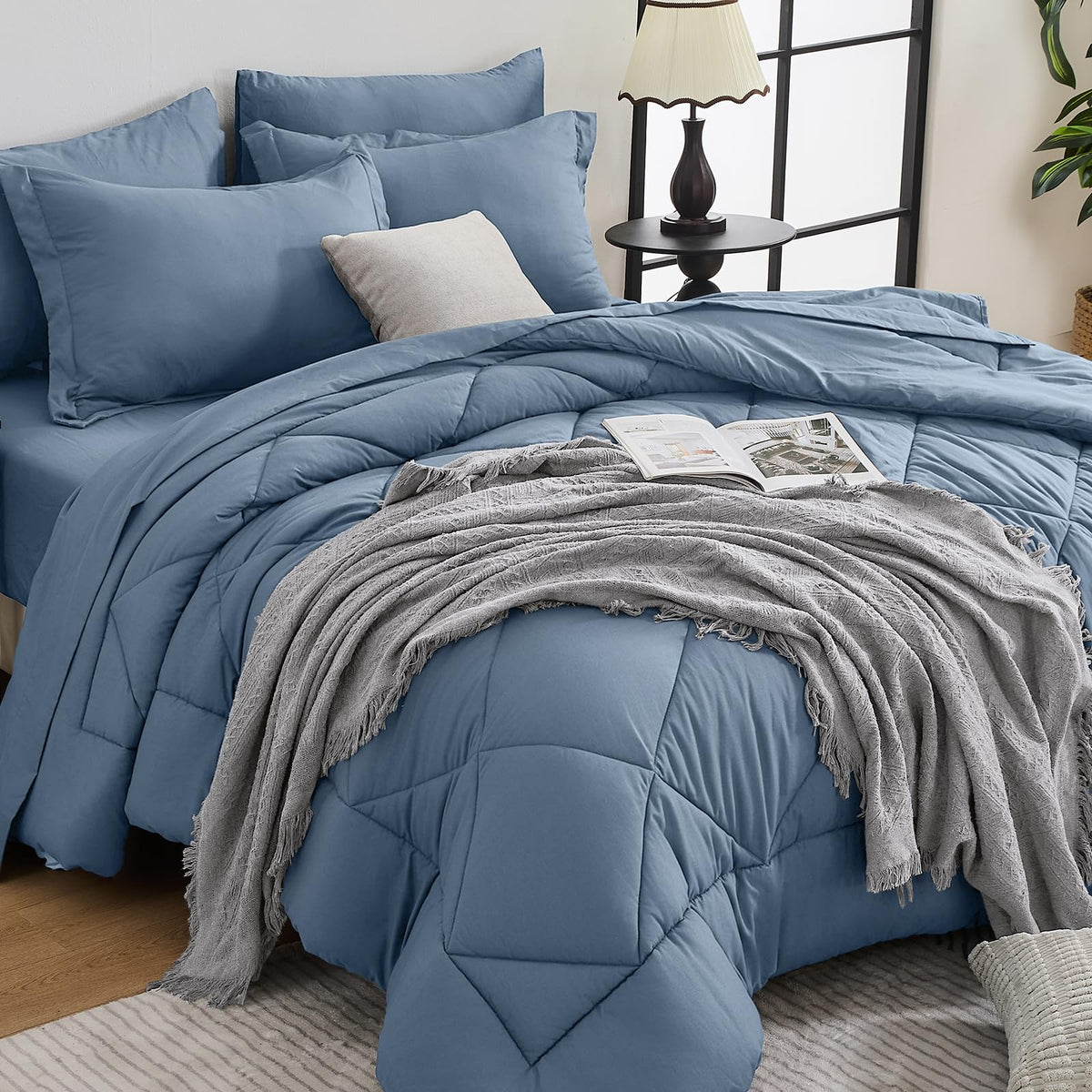 HEVUMYI 7-Piece Queen Comforter Set, Dark Grey Bed in a Bag