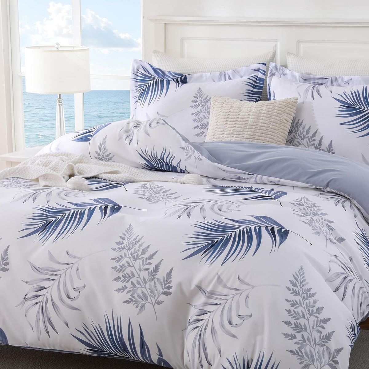 JOLLYVOGUE Floral Duvet Cover Full, 3Pcs Reversible Beige Duvet Cover Set
