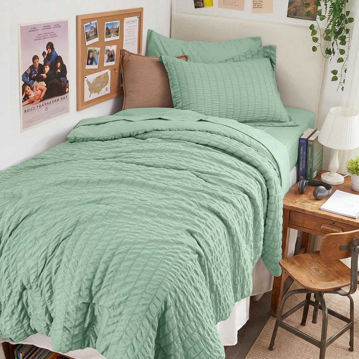 HYMOKEGE Full Size Comforter Sets Seersucker 7 Pieces, All Season Luxury Bed in a Bag for Bedroom, Bedding Set with Comforters, Sheets, Pillowcases & Shams, Dark Grey