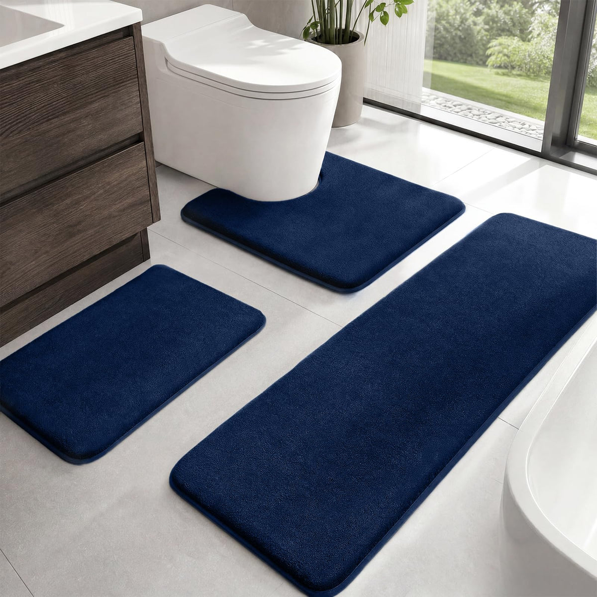 HUXMEYSON Bathroom Rugs Sets 3 Piece, Non-Slip & Quick Dry Bath Mat Set, Ultra Soft Velvet Bath Rugs for Bathroom, Toilet and Shower Floor, Grey