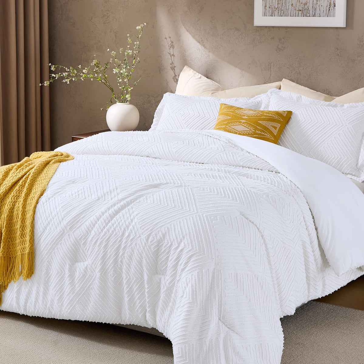JOLLYVOGUE Twin/Twin XL Comforter Set, Boho Tufted 2PCS Bed Set, Green