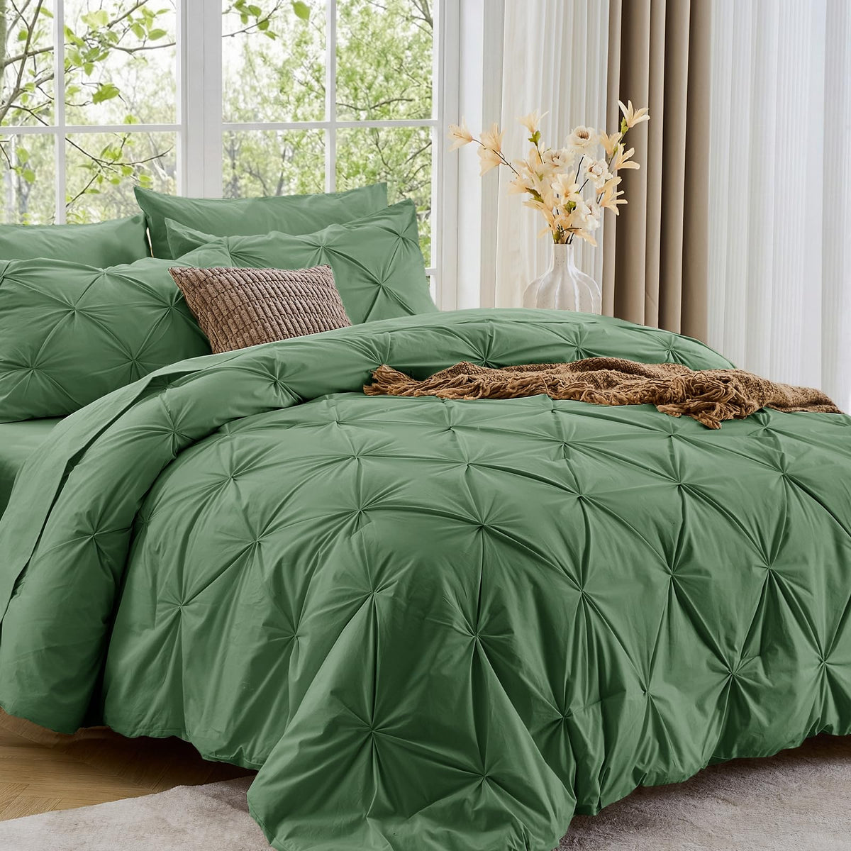 Sasttie Twin Comforter Set, 5-Piece Bed in a Bag, Pintuck Bedding Sets for All Season, Includes Comforter, Flat Sheet, Fitted Sheet, Pillowcase and Pillowsham, Baby Pink