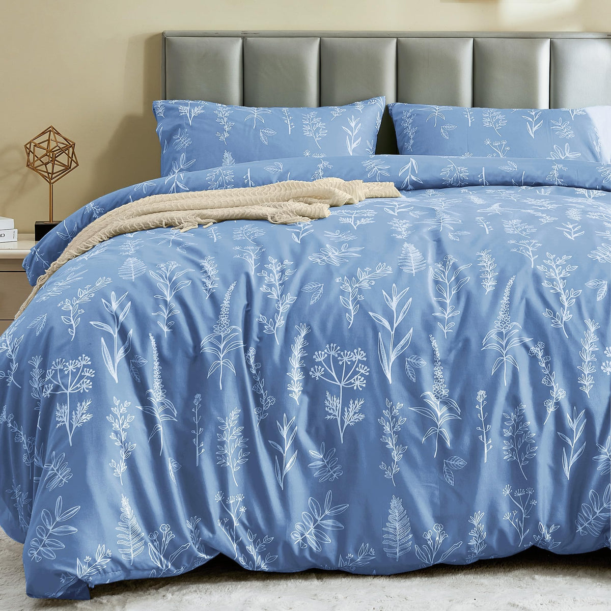 MUXHOMO Duvet Cover Twin/Twin XL Size, 2-Piece Beige Leaves Bedding Set