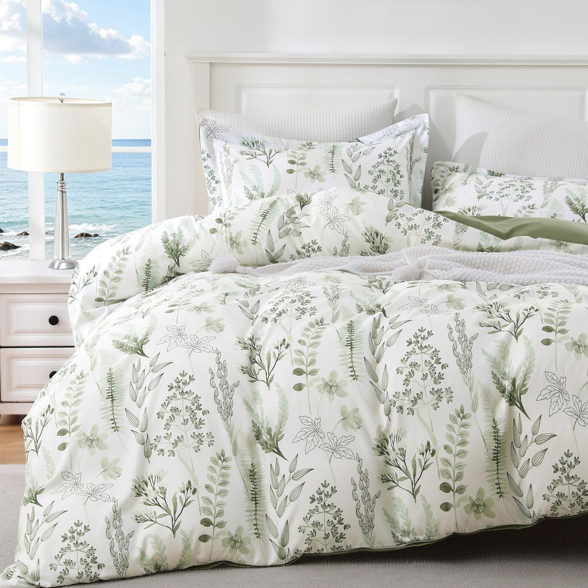 JOLLYVOGUE Floral Duvet Cover Full, 3Pcs Reversible Beige Duvet Cover Set